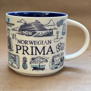 Starbucks 2023 Norwegian Cruise Line Prima Blue & White smug. 14 fl oz.